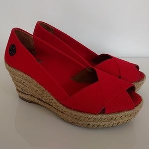 Toru Burch Red Canvas Espadrille Wedges size 8